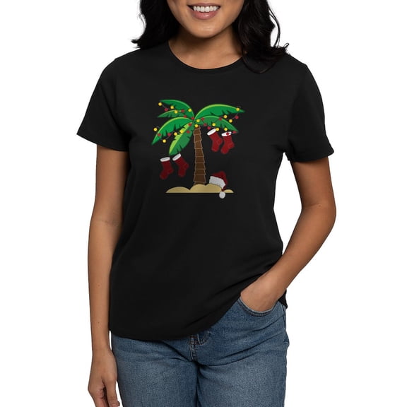 CafePress - Tropical Christmas Women's Dark T Shirt - Women's Traditional Fit Dark T-Shirt