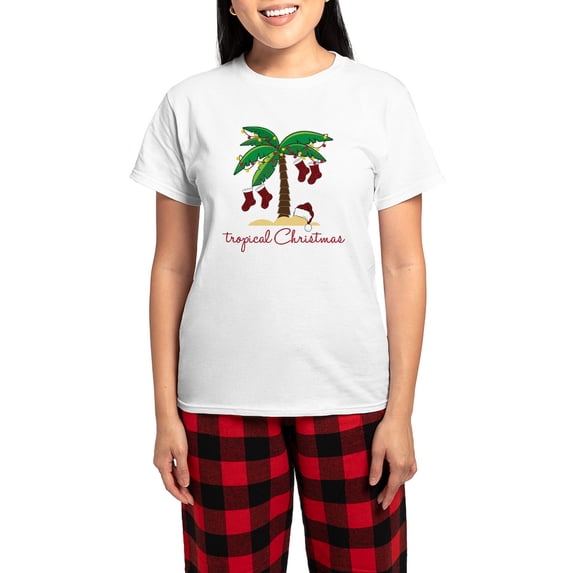 CafePress - Tropical Christmas Women's Light Pajamas - Women's Short Sleeve Print T-Shirt and Pants Light Cotton Pajama Set