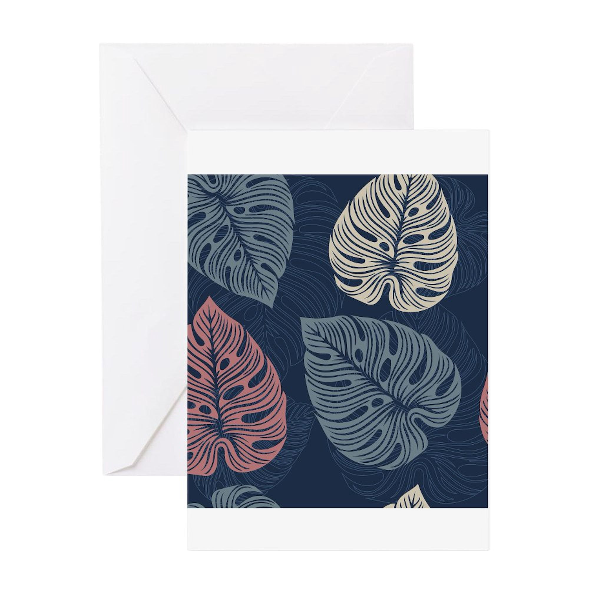 CafePress - Tropical Leaves Navy Greeting Cards - Greeting Card, Blank ...