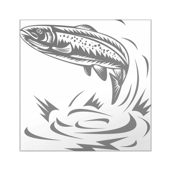 CafePress - Trout Fish Jumping Woodcut Square Sticker 3 X 3 - Square Sticker 3" x 3"