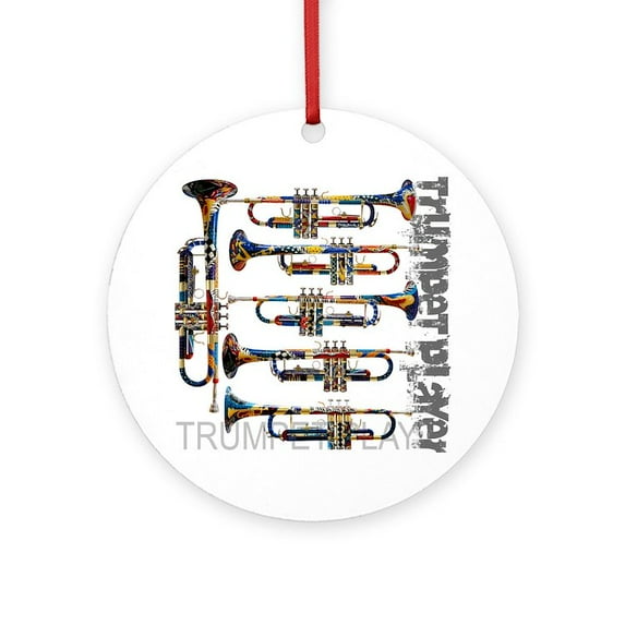 CafePress - Trumpet Player Art Design By Juleez - Round Wood Ornament 4"