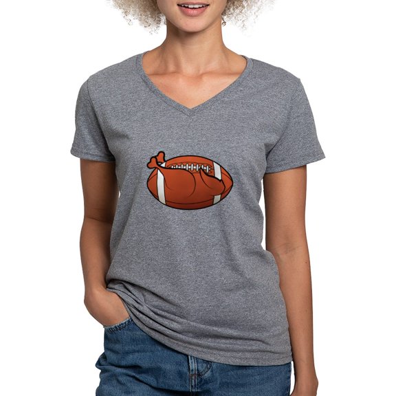 CafePress - Turkey Football T Shirt - Women's V-Neck Dark T-Shirt