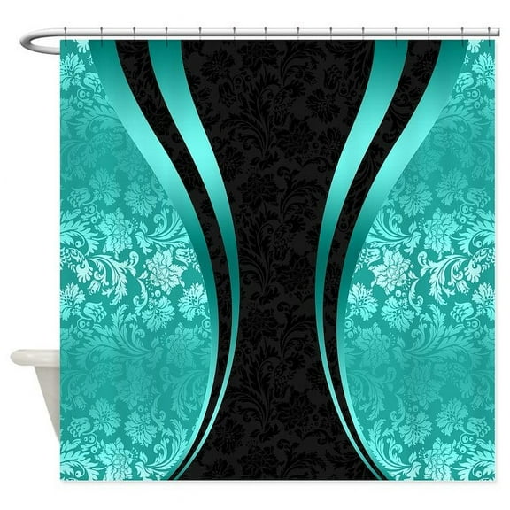CafePress - Turquoise And Black Damasks Dynamic - Unique Fabric Shower Curtain 70" x 72"
