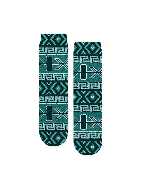 - Turquoise Aztec Pattern - Unisex Novelty Printed Crew Adult Socks