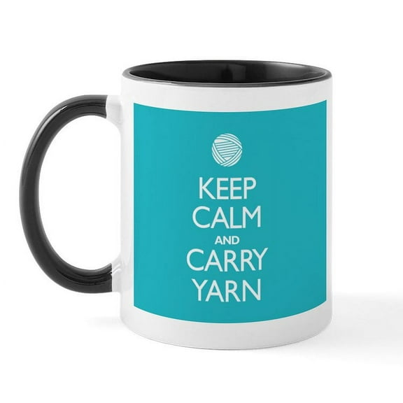 CafePress - Turquoise Keep Calm And Carry Yarn Mug - 11 oz Ceramic Mug - Novelty Coffee Tea Cup