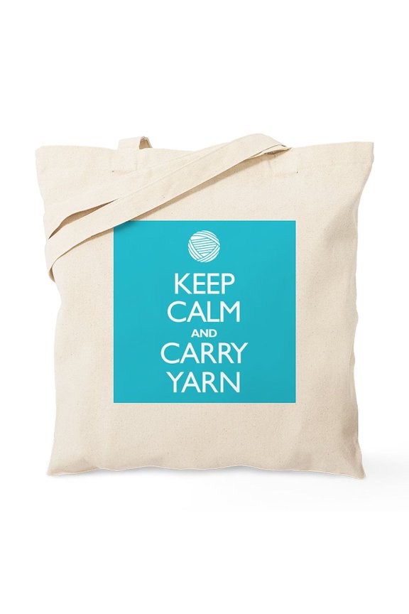 - Turquoise Keep Calm And Carry Yarn Tote Bag - Unisex Canvas Tote Bag, Beige, 1-Piece