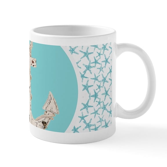 CafePress - Turquoise Star Fish Anchor Mugs - 11 oz Ceramic Mug - Novelty Coffee Tea Cup