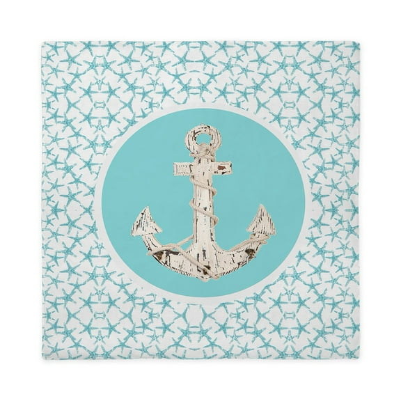 CafePress - Turquoise Star Fish Anchor - Queen Duvet