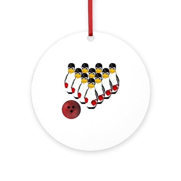 CafePress - Tux Linux Bowling Pins Keepsake (Round) -  Round Wood Ornament 4"