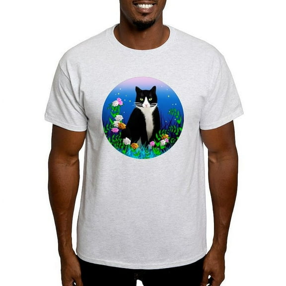 CafePress - Tuxedo Cat Among The Flowers Light T Shirt - Men's Classic Graphic T-Shirt