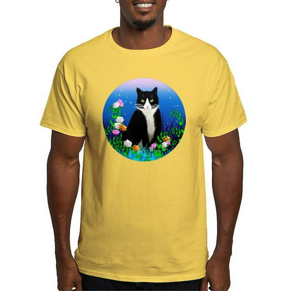 CafePress - Tuxedo Cat Among The Flowers Light T Shirt - Men's Classic Graphic T-Shirt