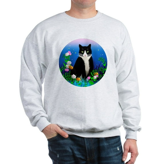 CafePress - Tuxedo Cat Among The Flowers Sweatshirt - Crew Neck Sweatshirt