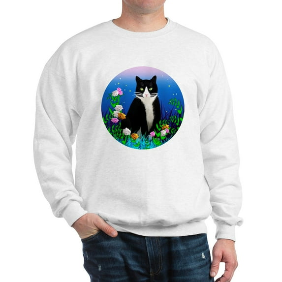 CafePress - Tuxedo Cat Among The Flowers Sweatshirt - Crew Neck Sweatshirt