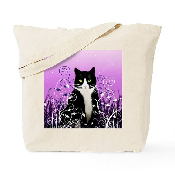 CafePress - Tuxedo Cat On Lavender Tote Bag - Unisex Canvas Tote Bag, Beige, 1-Piece