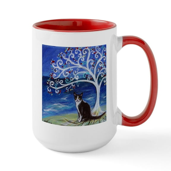 CafePress - Tuxedo Cat Tree Of Life Ceramic Mug - 15 oz Ceramic Large White Novelty Mug