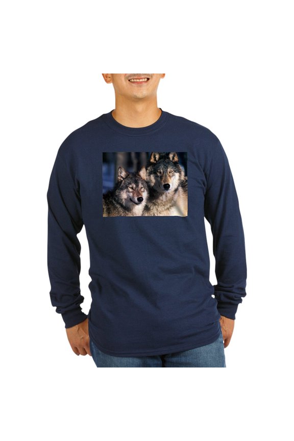 - Two Wolf Long Sleeve T Shirt - Long Sleeve Dark T-Shirt