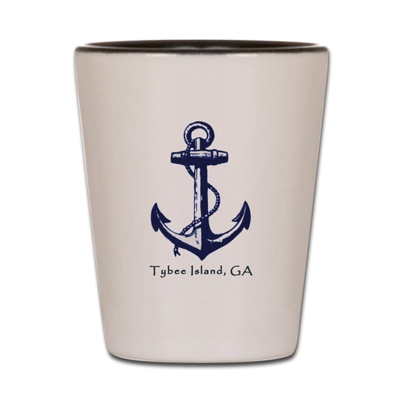 CafePress - Tybee Island, Ga Anchor - White/Black Shot Glass, Unique and Funny Shot Glass