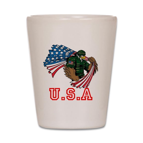 CafePress - U.S.A./EGALE - White Shot Glass, Unique and Funny Shot Glass