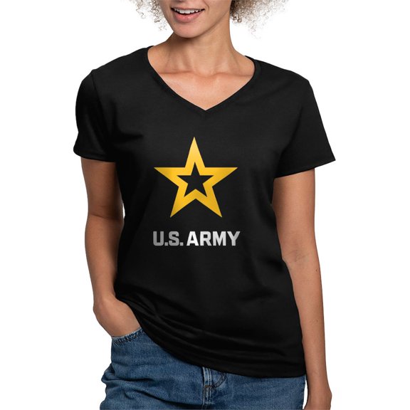 CafePress - U.S. Army® White And Gold Logo T Shirt - Women's V-Neck Dark T-Shirt