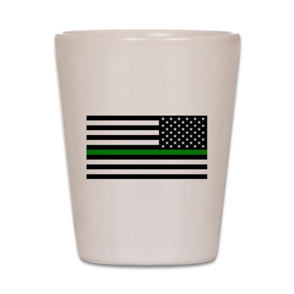 CafePress - U.S. Flag: The Thin Green Line (Reverse - White Shot Glass, Unique and Funny Shot Glass