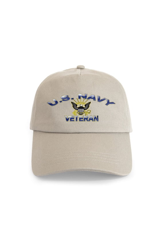 - Navy Veteran III Cap - Adjustable 100% Brushed Unisex Casual Cotton Baseball Cap, Beige, 1