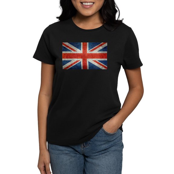 CafePress - UK British Union Jack Flag Retro Style 3:5 T Shirt - Women's Traditional Fit Dark T-Shirt