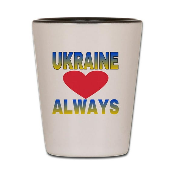 CafePress - UKRAINE ALWAYS - White/Black Shot Glass, Unique and Funny Shot Glass