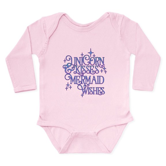CafePress - UNICORN KISSES And MERMAID WISHES Body Suit - Long Sleeve Cotton Baby Bodysuit