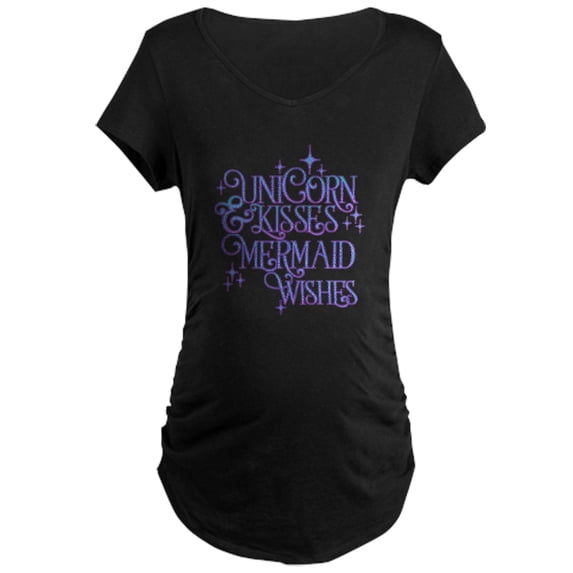 CafePress - UNICORN KISSES And MERMAID WISHES Maternity T Shir - Maternity Dark T-Shirt