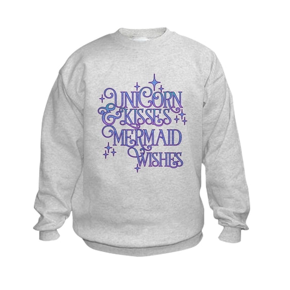 CafePress - UNICORN KISSES And MERMAID WISHES Sweatshirt - Kids Sweatshirt, Youth Crew Neck Sweatshirt