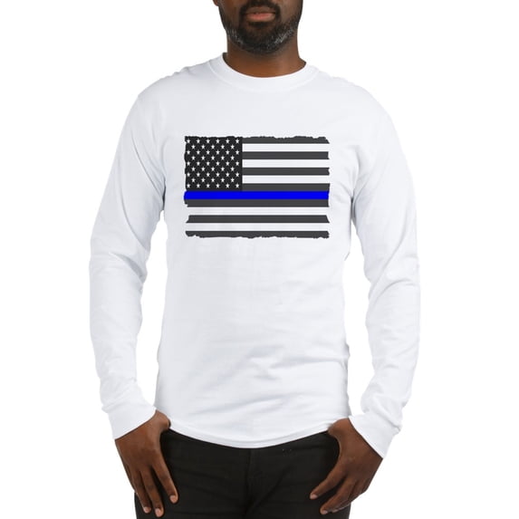 CafePress - US Flag Blue Line Long Sleeve T Shirt - Unisex Cotton Long Sleeve T-Shirt
