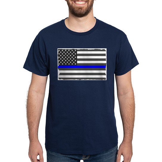 CafePress - US Flag Blue Line T Shirt - Men's Classic Cotton T-Shirts