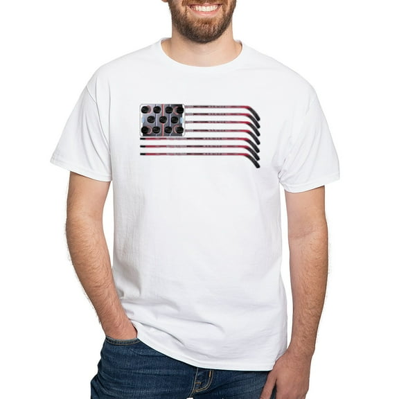 CafePress - US Hockey Flag T Shirt T Shirt - Men's White Classic Cotton T-Shirts