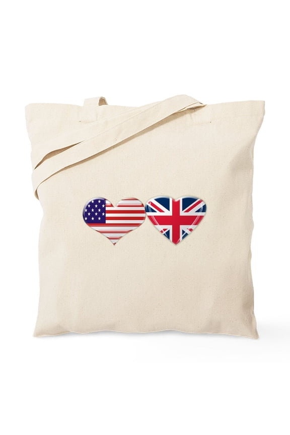 - USA And UK Heart Flag Tote Bag - Unisex Canvas Tote Bag, Beige, 1-Piece