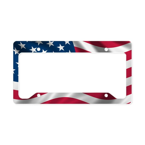 CafePress - USA Flag License Plate Holder - Aluminum License Plate Frame, License Tag Holder