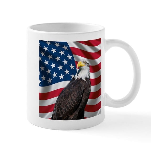 CafePress - USA Flag With Bald Eagle Mug - 11 oz Ceramic Mug - Novelty Coffee Tea Cup
