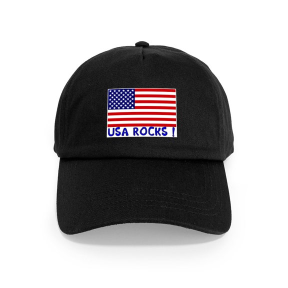 CafePress - USA ROCKS ! (Blue) Cap - Adjustable 100% Brushed Unisex Casual Cotton Baseball Cap, Beige, 1