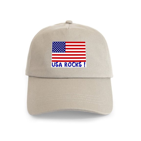 CafePress - USA ROCKS ! (Blue) Cap - Adjustable 100% Brushed Unisex Casual Cotton Baseball Cap, Beige, 1