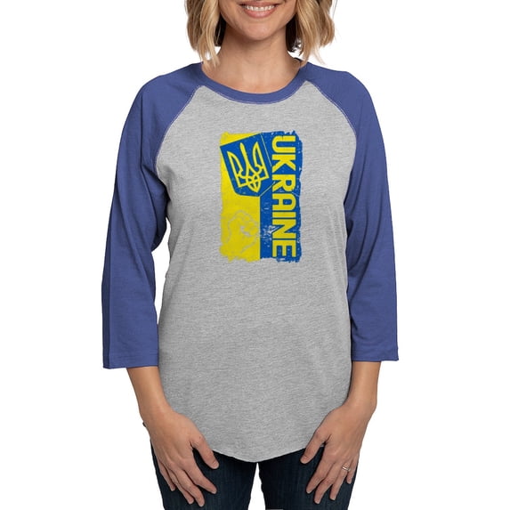 CafePress - Ukraine Coat Of Arms Flag Long Sleeve T Shirt - Womens Baseball Tee