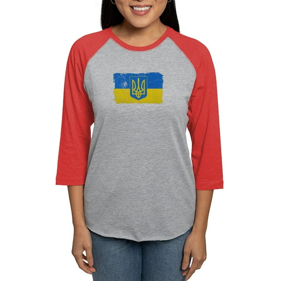 CafePress - Ukraine Coat Of Arms Flag Long Sleeve T Shirt - Womens Baseball Tee