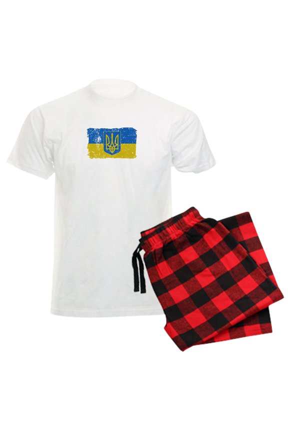 - Ukraine Coat Of Arms Flag Pajamas - Men's Light Loose Fit Cotton Pajama Set