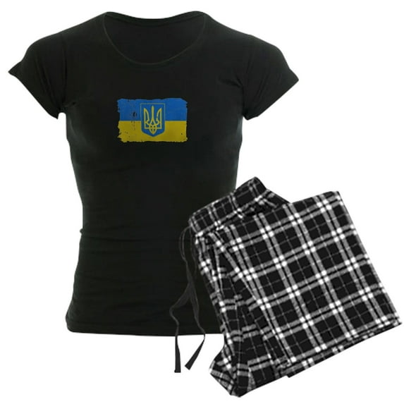 CafePress - Ukraine Coat Of Arms Flag Pajamas - Women's Short Sleeve Print T-Shirt and Pants Dark Cotton Pajama Set