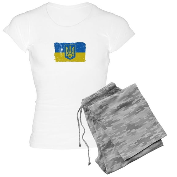 CafePress - Ukraine Coat Of Arms Flag Pajamas - Women's Short Sleeve Print T-Shirt and Pants Light Cotton Pajama Set