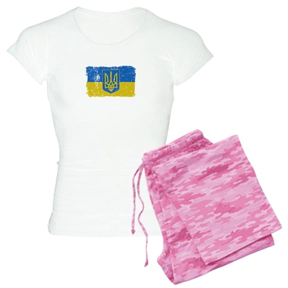 CafePress - Ukraine Coat Of Arms Flag Pajamas - Women's Short Sleeve Print T-Shirt and Pants Light Cotton Pajama Set