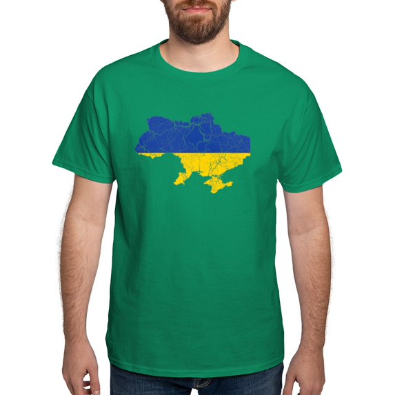 CafePress - Ukraine Flag And Map Dark T Shirt - Men's Classic Graphic Cotton T-Shirt