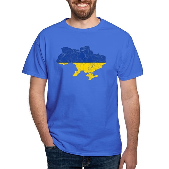 CafePress - Ukraine Flag And Map Dark T Shirt - Men's Classic Graphic Cotton T-Shirt