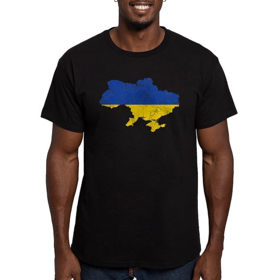 CafePress - Ukraine Flag And Map Men's Fitted T Shirt (Dark) - Men's Fitted T-Shirt
