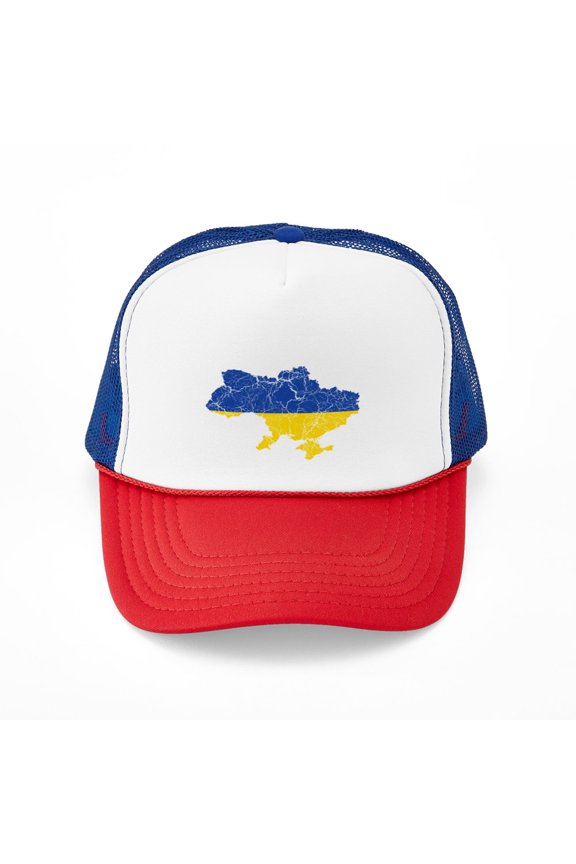 - Ukraine Flag And Map - Adjustable Unisex Printed Trucker Hat with Mesh Back