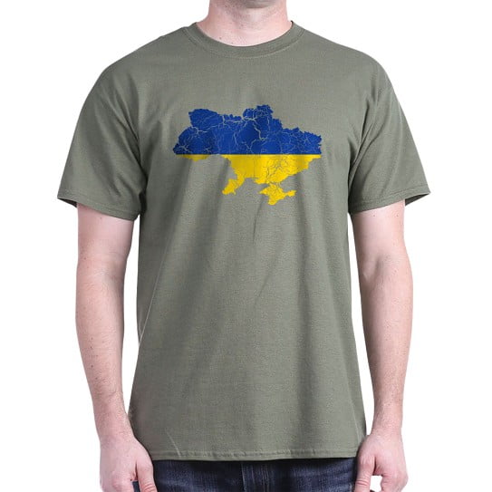 CafePress - Ukraine Flag And Map White T Shirt - Men's Classic Cotton T-Shirts