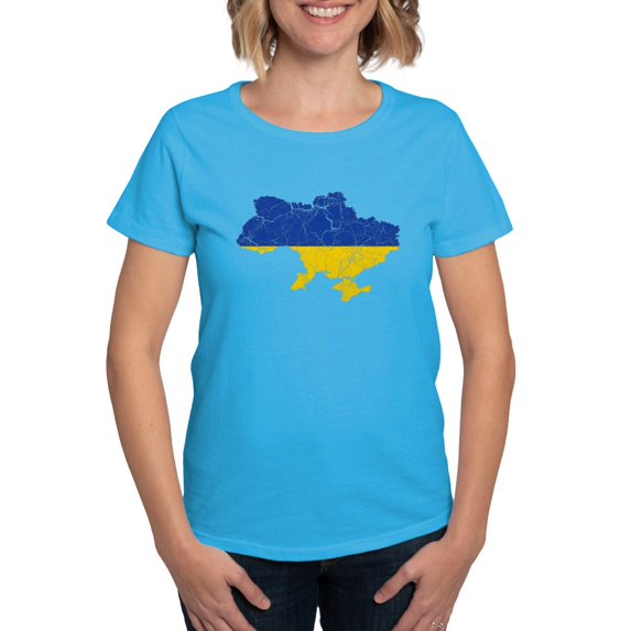 CafePress - Ukraine Flag And Map Women's Dark T Shirt - Women's Traditional Fit Dark T-Shirt
